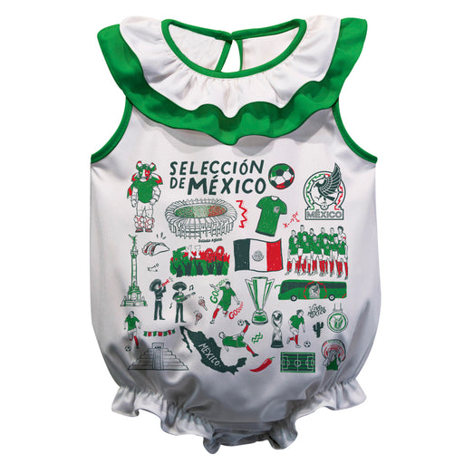 Mexico National Soccer Team Print Hand Sketched Impressions Artwork Sleeveless Ruffle Onesie Bodysuit