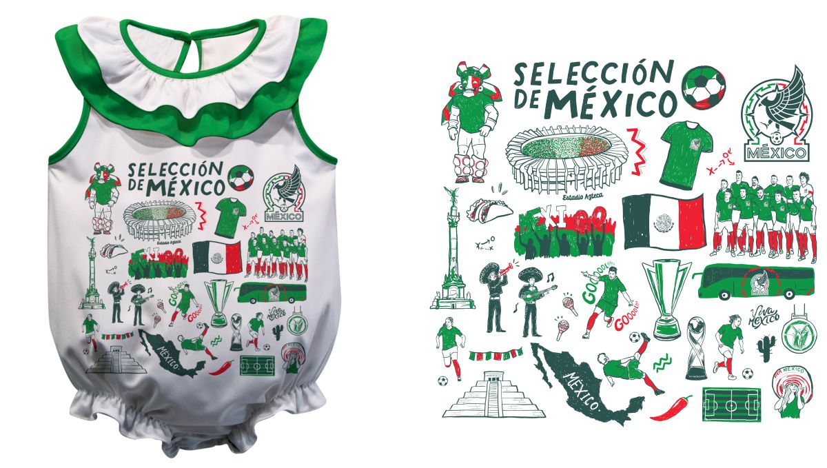 Mexico National Soccer Team Print Hand Sketched Impressions Artwork Sleeveless Ruffle Bodysuit Bodysuit