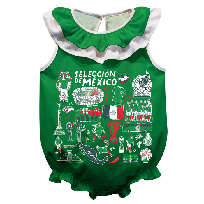 Mexico National Soccer Team Print Hand Sketched Impressions Artwork Sleeveless Ruffle Onesie Bodysuit