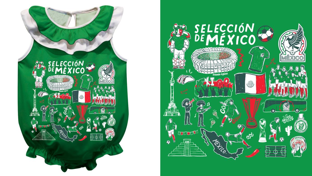 Mexico National Soccer Team Print Hand Sketched Impressions Artwork Sleeveless Ruffle Bodysuit Bodysuit