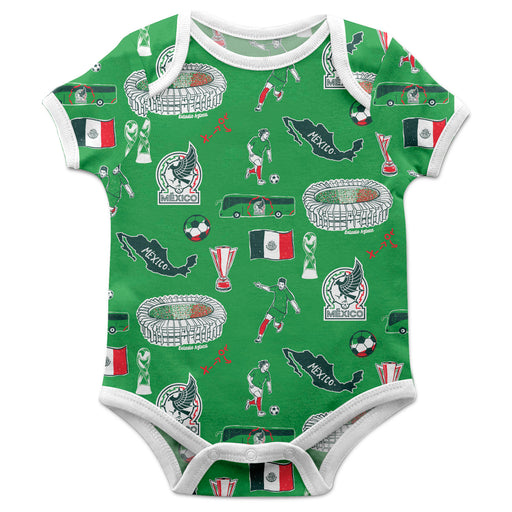 Mexico National Soccer Team Green Short Sleeve Onesie Repeat Print Hand Sketched Impressions Artwork