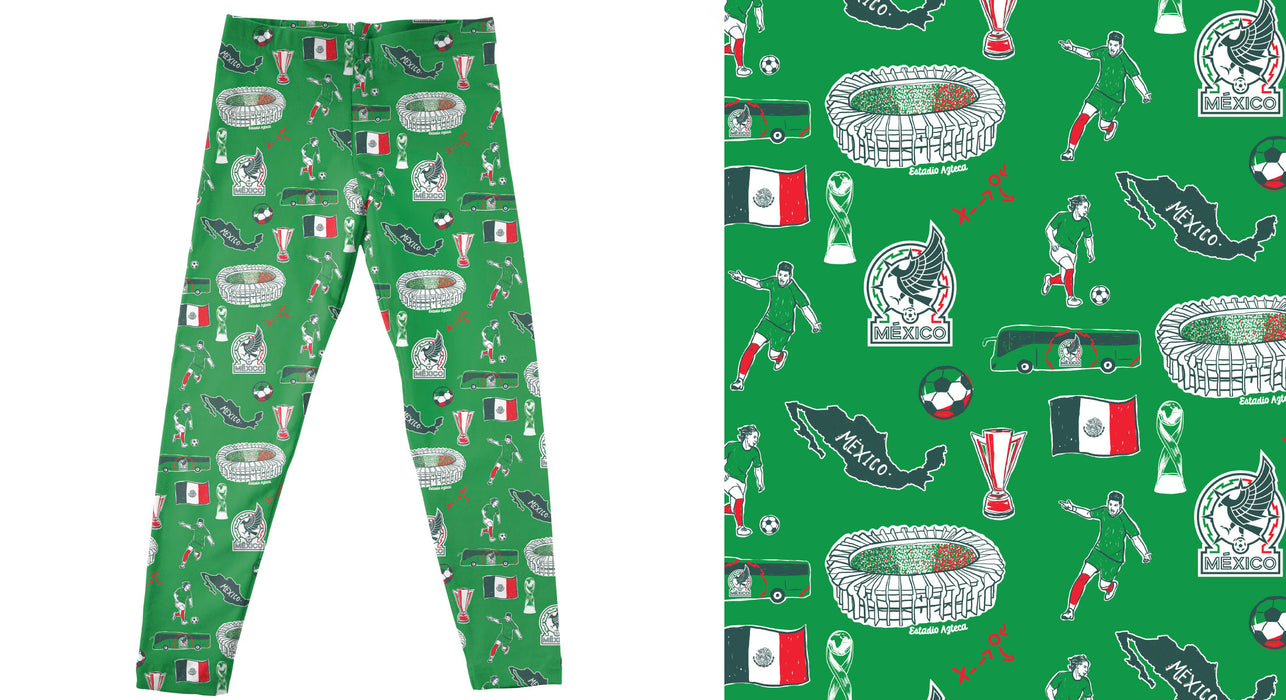 Mexico National Soccer Team Repeat Print Hand Sketched Impressions Artwork Print  Leggings Tights