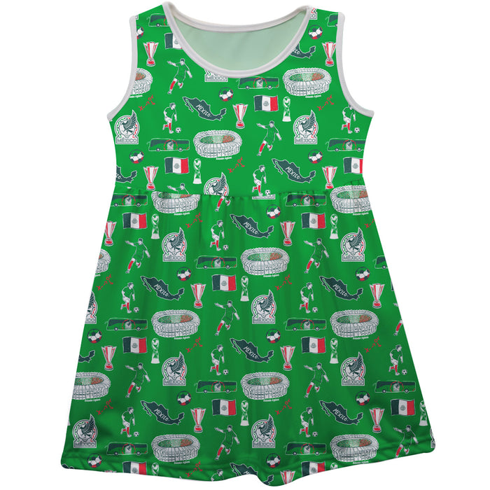 Mexico National Soccer TeamSleeveless Tank Dress Girls Green Repeat Print Hand Sketched Impressions