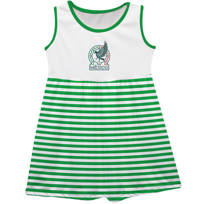 Mexico National Soccer Team Girls Game Day Sleeveless Tank Dress Solid Green Logo Stripes on Skirt