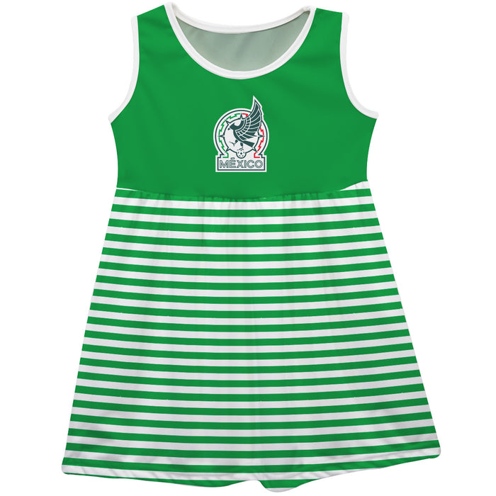 Mexico National Soccer Team Girls Game Day Sleeveless Tank Dress Solid Green Logo Stripes on Skirt