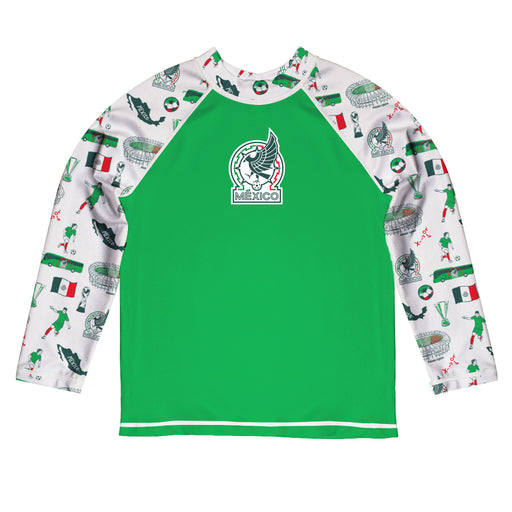 Mexico National Soccer Team Repeat Print Hand Sketched Impressions Artwork Long Sleeve Raglan Rashguard