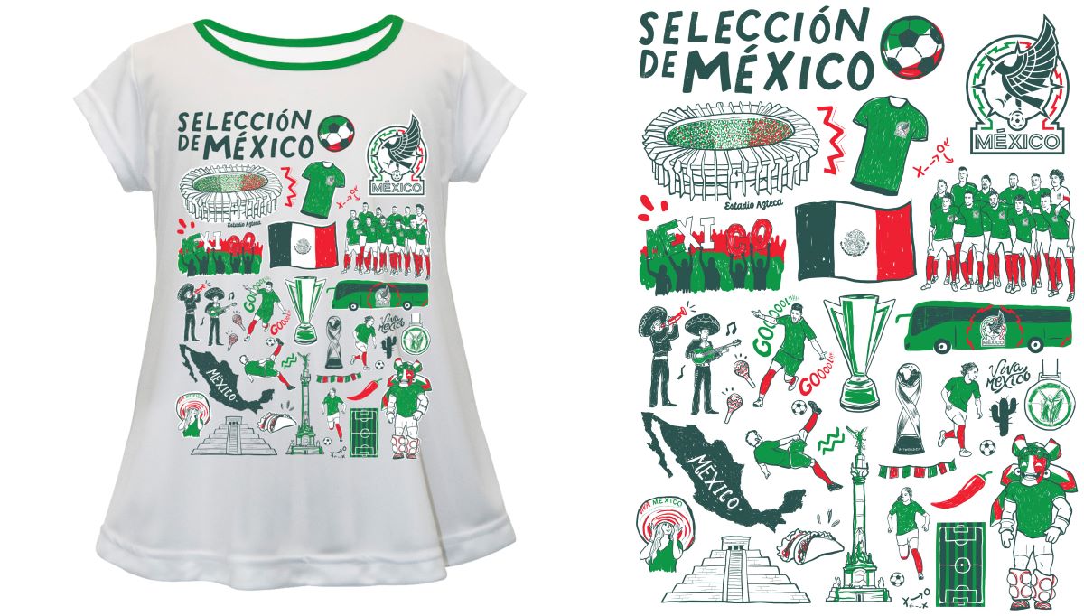 Mexico National Soccer Team Hand Sketched Impressions Artwork White Short Sleeve Top