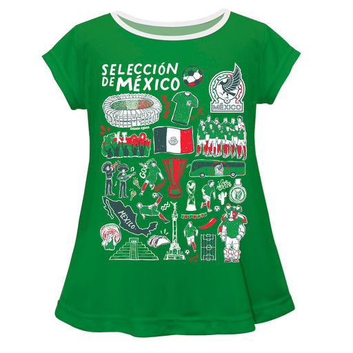 Mexico National Soccer Team Hand Sketched Impressions Artwork Green Short Sleeve Top V2