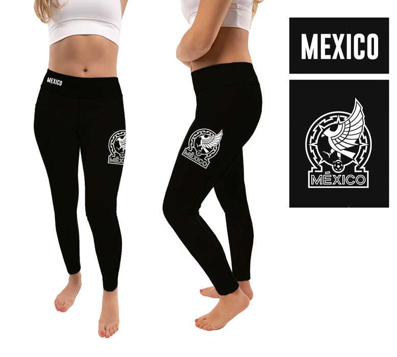 Mexico National Soccer Team Game Day  Logo at Ankle Women Black Yoga Leggings
