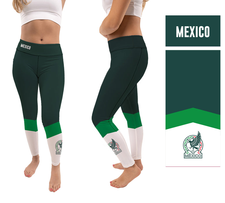 Mexico National Soccer Team Game Day  Logo at Stripe Women Black Yoga Leggings V2