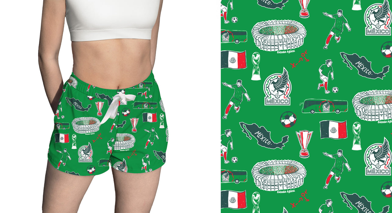 Mexico National Soccer Team Vive La Fete Impressions Artwork Womens Green Lounge Shorts