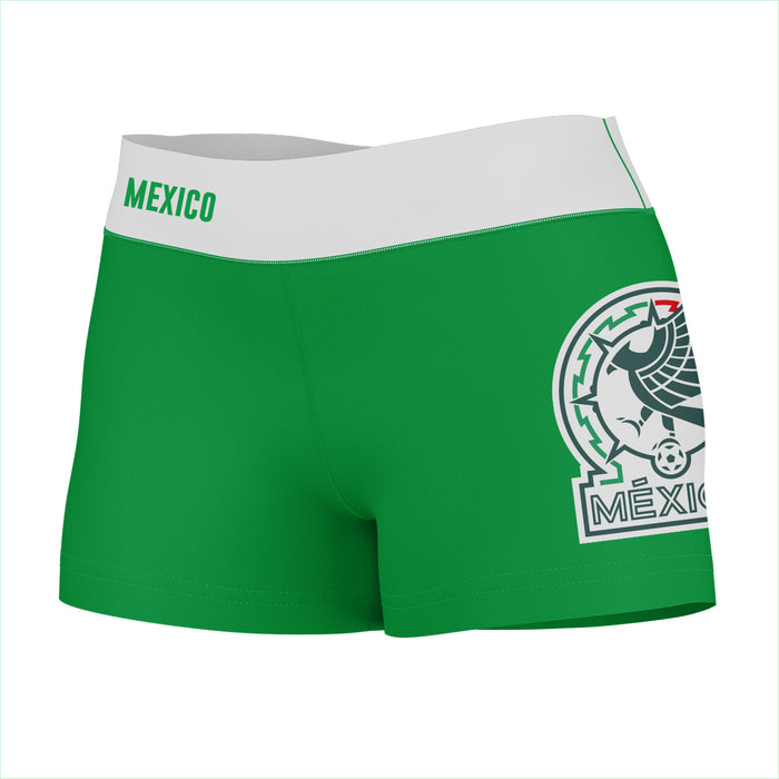 Mexico National Soccer Team Color Solid Women Green And White Yoga Short