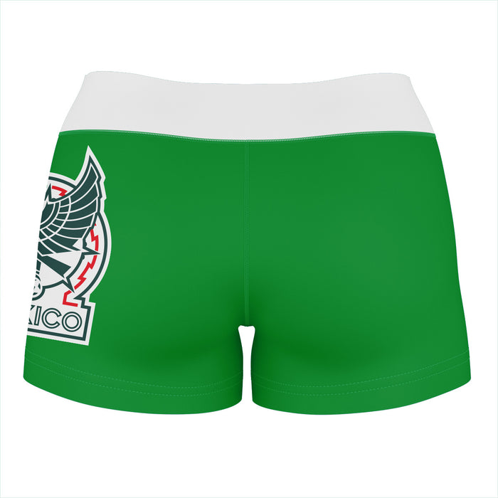 Mexico National Soccer Team Color Solid Women Green And White Yoga Short