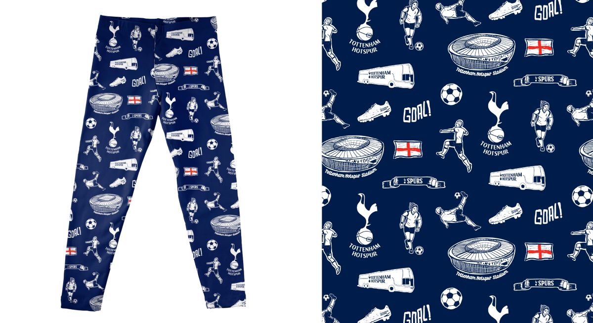 Tottenham Hotspur Repeat Print Hand Sketched Impressions Artwork Print  Leggings Tights