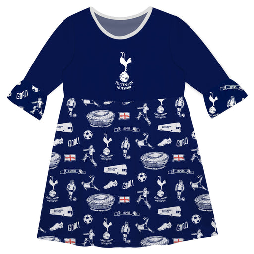 Tottenham Hotspur 3/4 Sleeve Solid Navy Repeat Print Hand Sketched Vive La Fete Impressions Artwork on Skirt