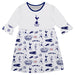 Tottenham Hotspur 3/4 Sleeve Solid White Repeat Print Hand Sketched Impressions Artwork on Skirt