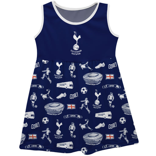 Tottenham Hotspur Sleeveless Tank Dress Girls Navy Logo & Repeat Print Hand Sketched Vive La Fete Impressions Artwork