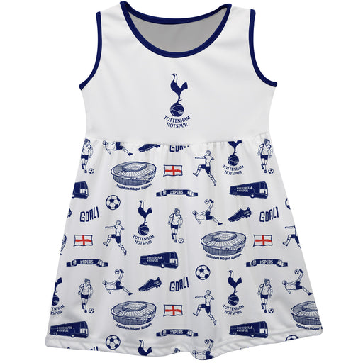 Tottenham Hotspur Sleeveless Tank Dress Girls White Logo & Repeat Print Hand Sketched Vive La Fete Impressions Artwork