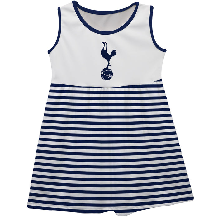 Tottenham Hotspur Girls Sleeveless Tank Dress Solid White And Blue Logo Stripes on Skirt