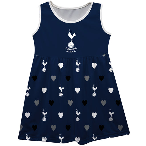 Tottenham Girls Sleeveless Tank Dress Solid Navy Logo All Over Print on Skirt