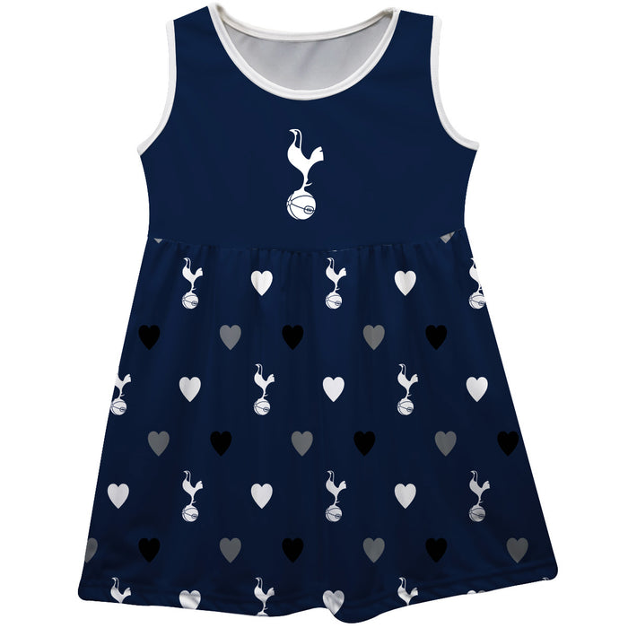 Tottenham Hotspur Girls Sleeveless Tank Dress Solid Navy Logo All Over Print on Skirt