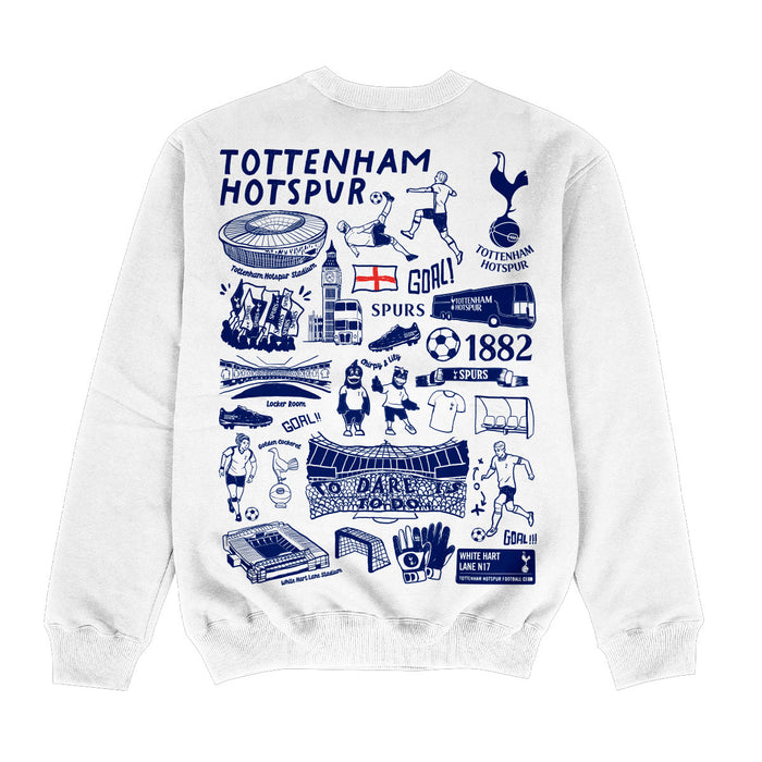 Tottenham Hotspur Hand Sketched Impressions Artwork White Youth Crewneck Sweatshirt