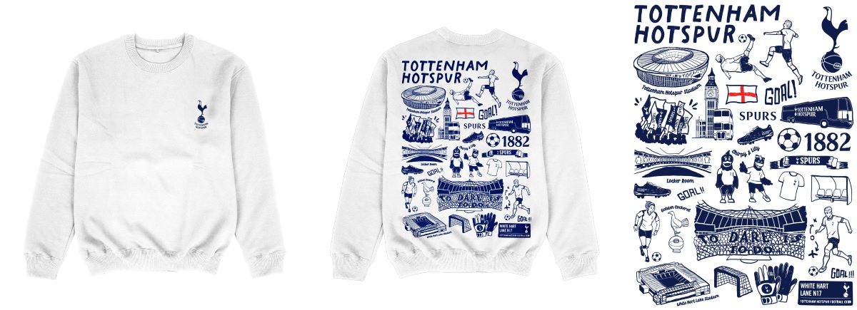 Tottenham Hotspur Hand Sketched Impressions Artwork White Youth Crewneck Sweatshirt