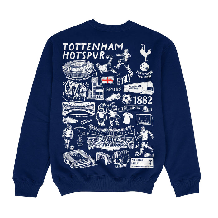 Tottenham Hotspur Hand Sketched Impressions Artwork Navy Youth Crewneck Sweatshirt