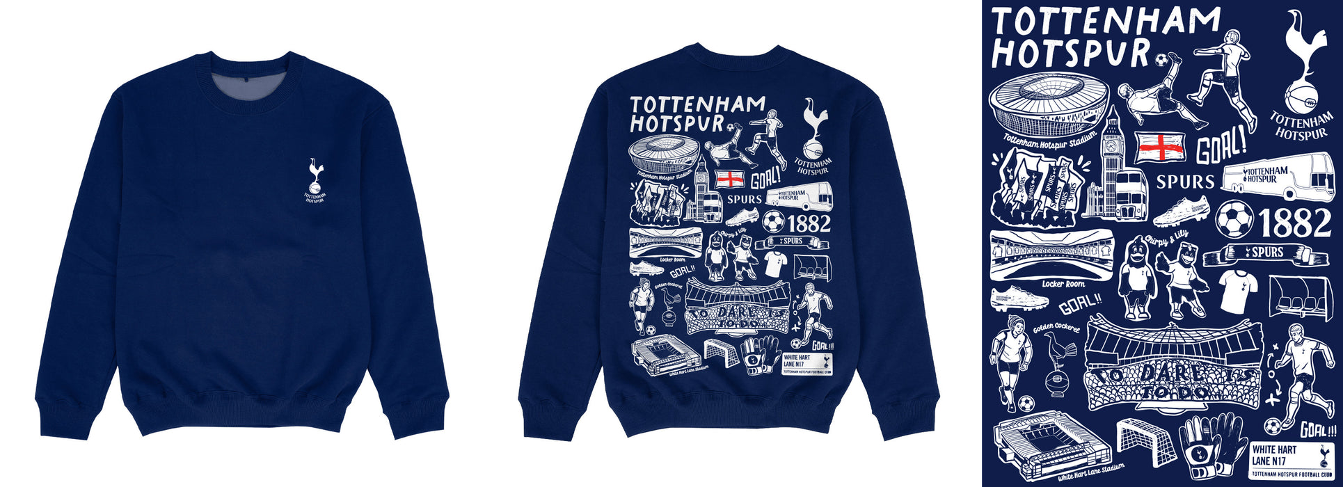 Tottenham Hotspur Hand Sketched Impressions Artwork Navy Youth Crewneck Sweatshirt