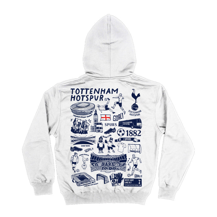 Tottenham Hand Sketched Impressions Artwork White Fleece Long Sleeve Hoodie