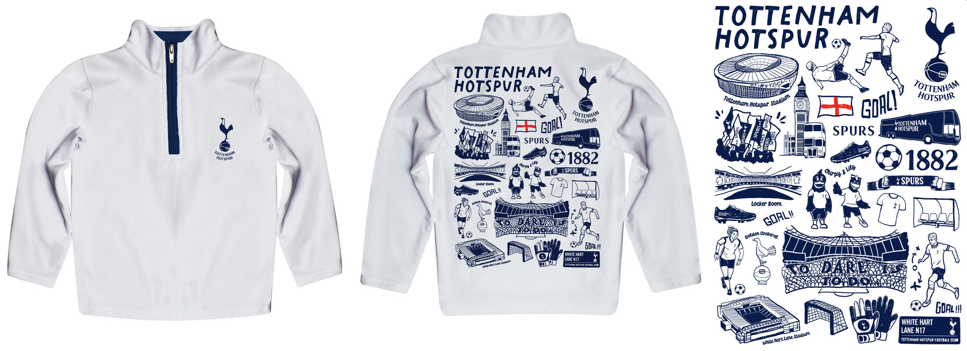 Tottenham Hotspur Hand Sketched Vive La Fete Impressions Artwork White Boys Quarter Zip Pullover