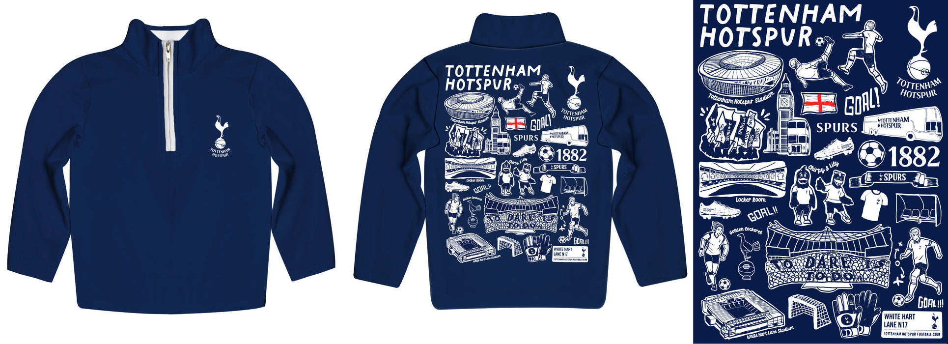 Totenham Hand Sketched Vive La Fete Impressions Artwork Navy Boys Quarter Zip Pullover