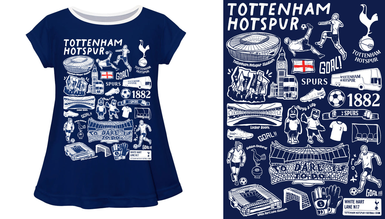 Tottenham Hotspur Hand Sketched Impressions Artwork Navy Short Sleeve Top