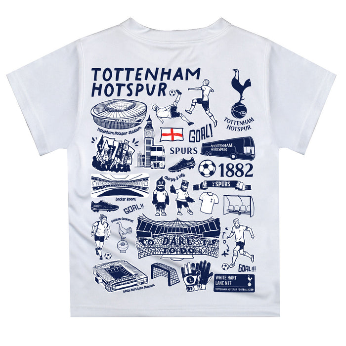 Tottenham Hotspur Hand Sketched Vive La Fete Impressions Artwork Boys White Short Sleeve Tee Shirt