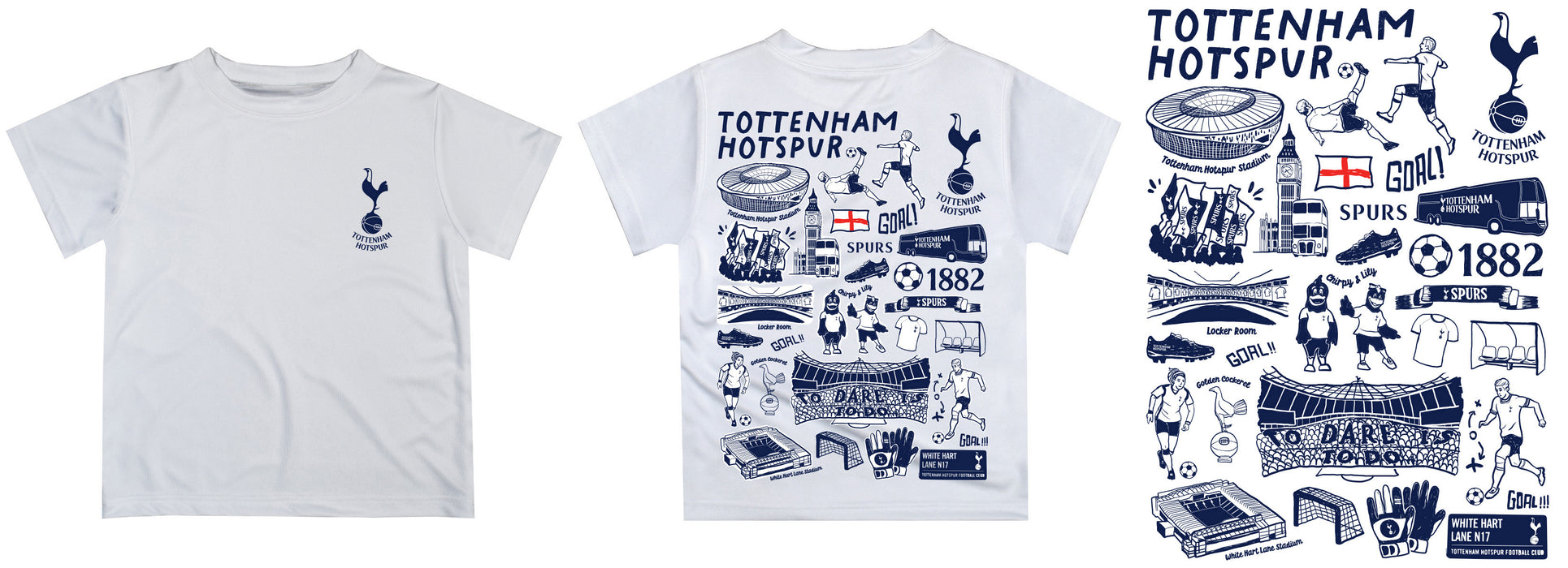 Tottenham Hotspur Hand Sketched Vive La Fete Impressions Artwork Boys White Short Sleeve Tee Shirt