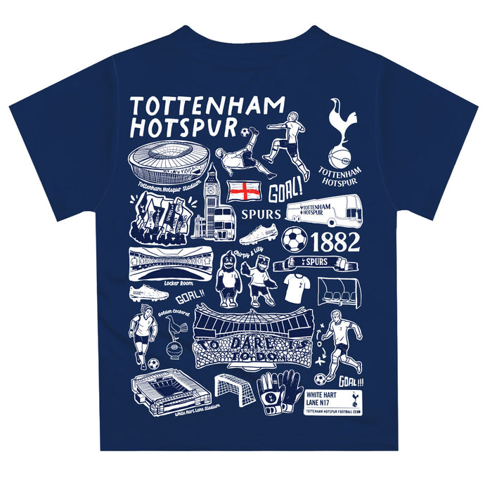 Tottenham Hotspur Hand Sketched Vive La Fete Impressions Artwork Boys Navy Short Sleeve Tee Shirt