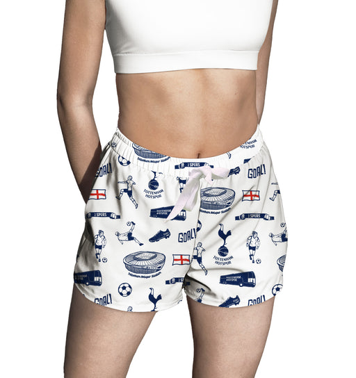 Totenham Repeat Print Hand Sketched Impressions Artwork Womens White Lounge Shorts