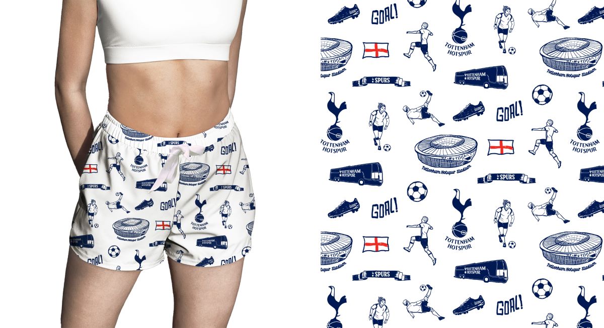 Tottenham Hotspur Repeat Print Hand Sketched Impressions Artwork Womens White Lounge Shorts