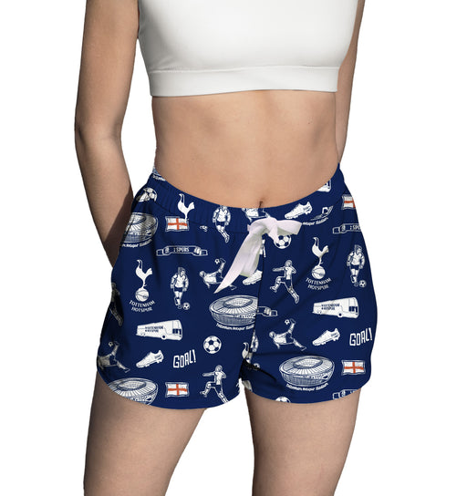 Tottenham Hotspur Repeat Print Hand Sketched Impressions Artwork Womens Navy Lounge Shorts