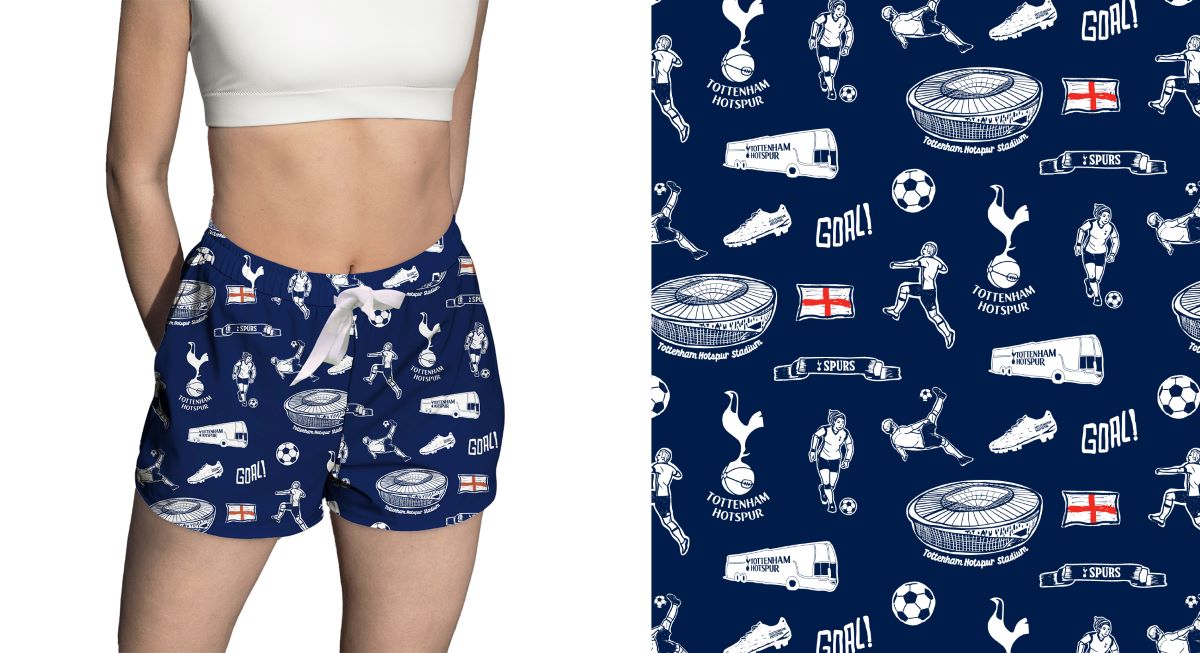 Totenham Repeat Print Hand Sketched Impressions Artwork Womens Navy Lounge Shorts