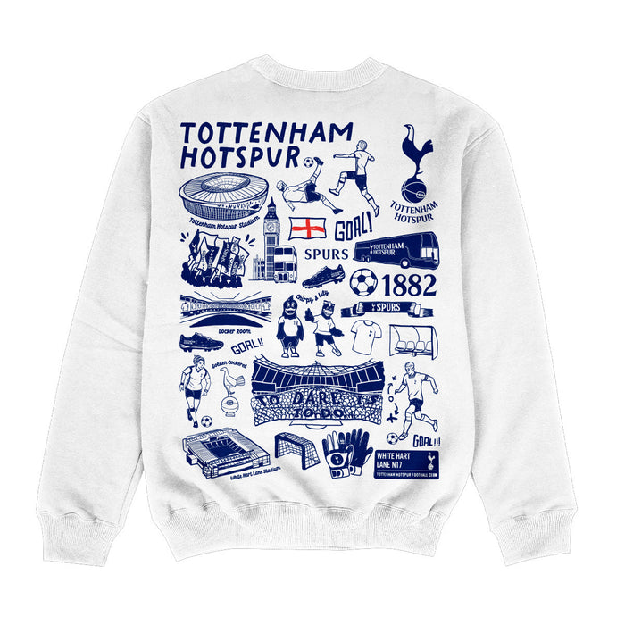 Tottenham Hotspur Hand Sketched Impressions Artwork White Crewneck Sweatshirt for Women