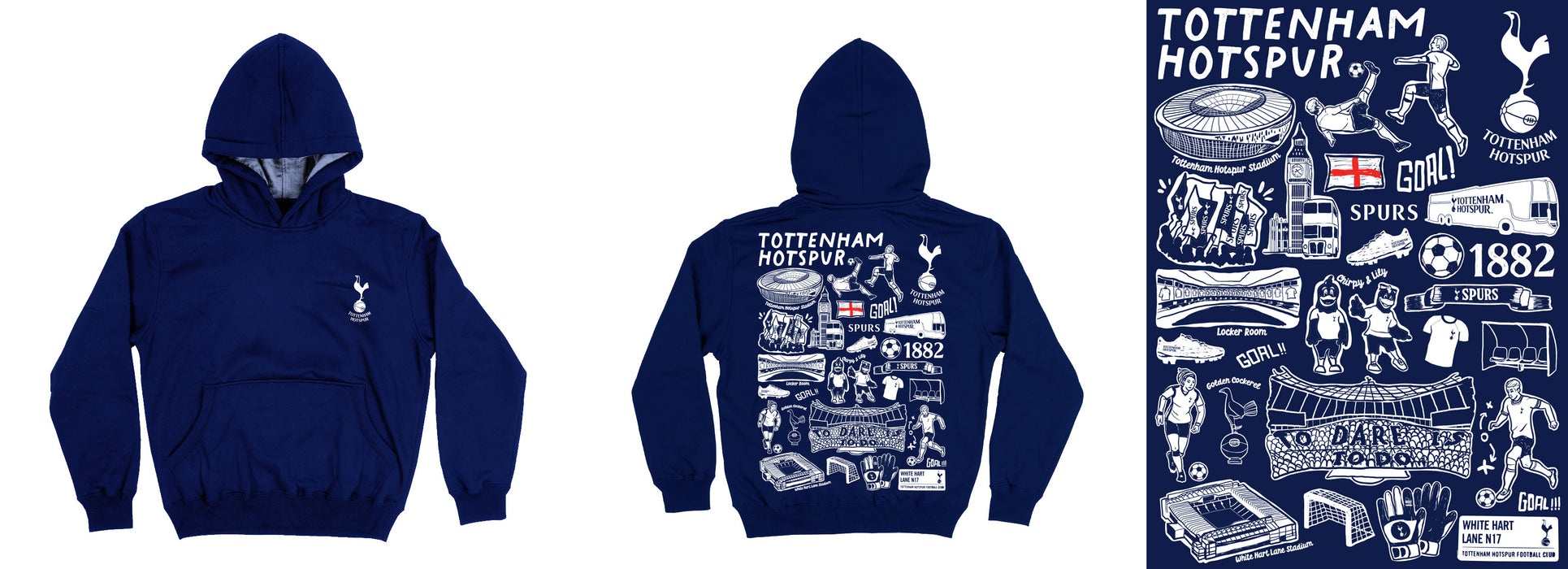 Tottenham Hotspur Woman's Navy Fleece Long Sleeve Hoodie