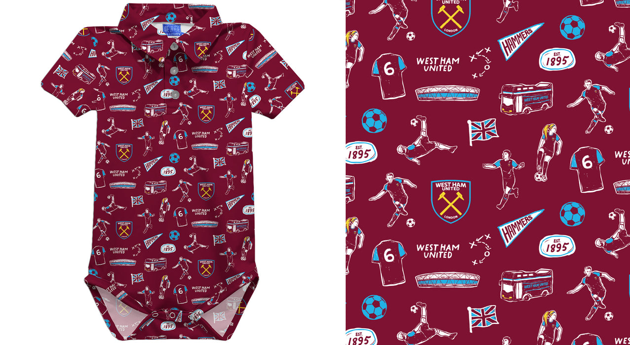 West Ham United Vive La Fete Impressions Artwork Polo Bodysuit - Maroon