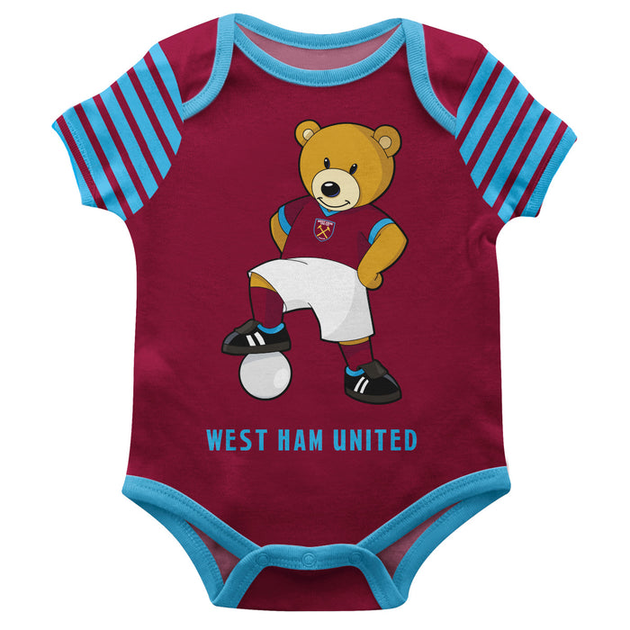 West Ham United  Infant Maroon Short Sleeve Onesie Logo and Mascot Bodysuit