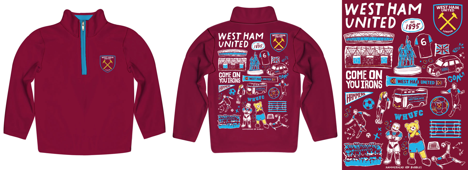 West Ham United Impressions Artwork Maroon Quarter Zip Pullover