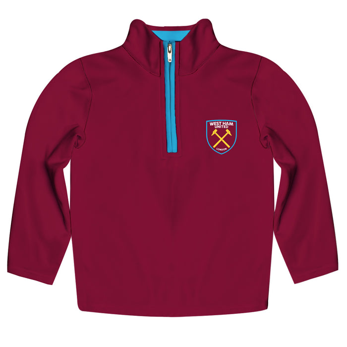 West Ham United Game Day Maroon Quarter Zip Pullover Logo On Chest On Back.