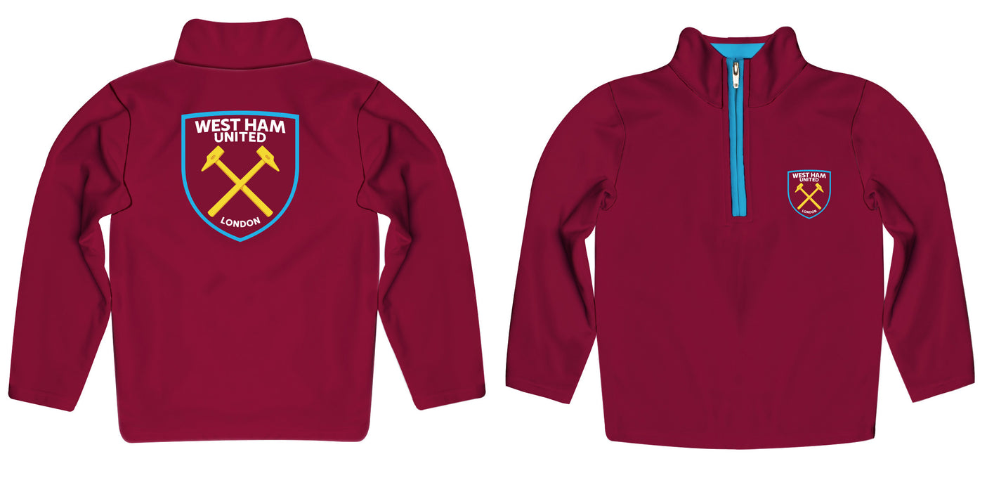 West Ham United Game Day Maroon Quarter Zip Pullover Logo On Chest On Back.