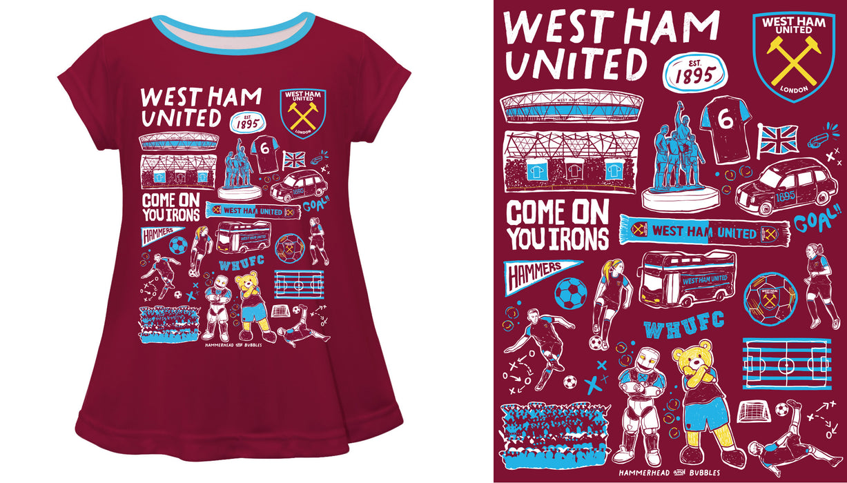 West Ham United Vive La Fete Girls Impressions Artwork A-Line Top - Maroon