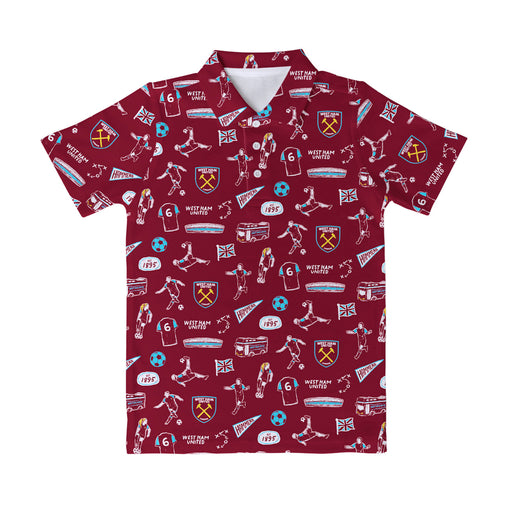 West Ham United Vive La Fete Impressions Artwork Polo - Maroon