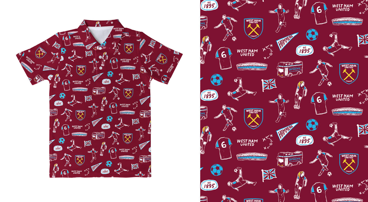 West Ham United Vive La Fete Impressions Artwork Polo - Maroon